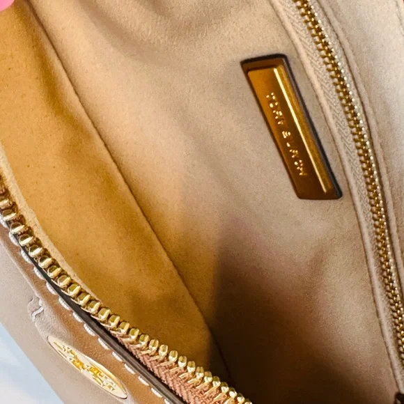 Tory Burch T Monogram Leather Studio Bag in Moose Brown - Picture 9 of 16